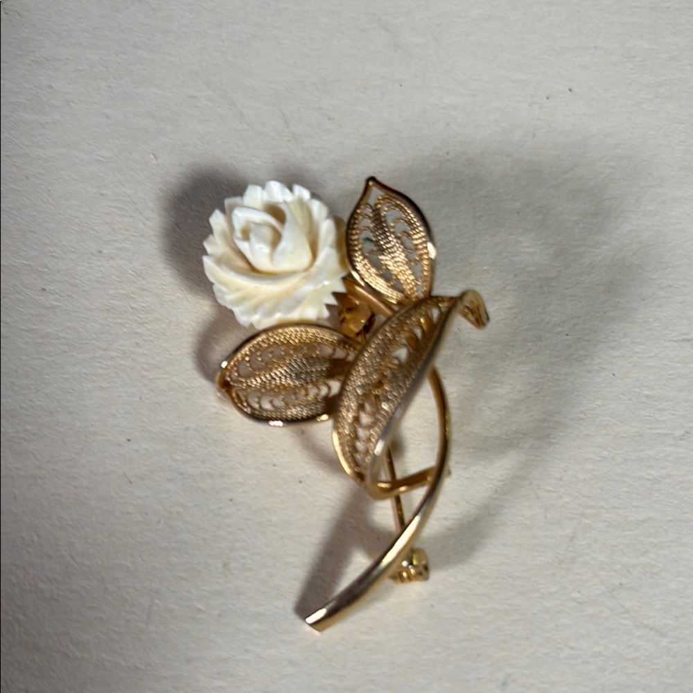Stanley Gold and Cream Brooch Elegant Jewelry